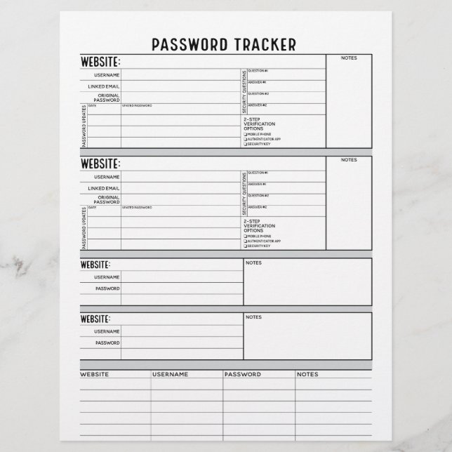 Detailed Password Tracker with 2-Step Verification Flyer (Front)