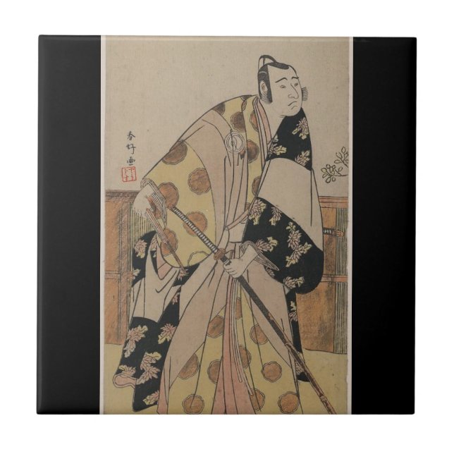 Detailed Portrait of a Samurai circa 1700s Tile (Front)