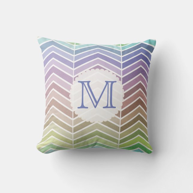 Detailed Rainbow and Textured Chevron Pattern Throw Pillow (Front)