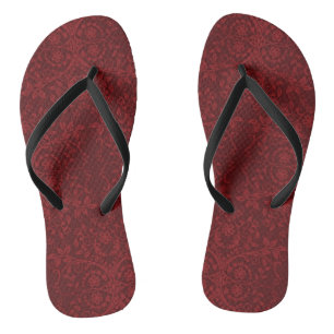 Detailed Red Floral Wallpaper Flip Flops