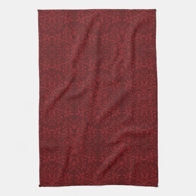 Detailed Red Floral Wallpaper Kitchen Towel (Vertical)