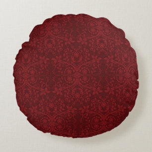 Detailed Red Floral Wallpaper Round Pillow
