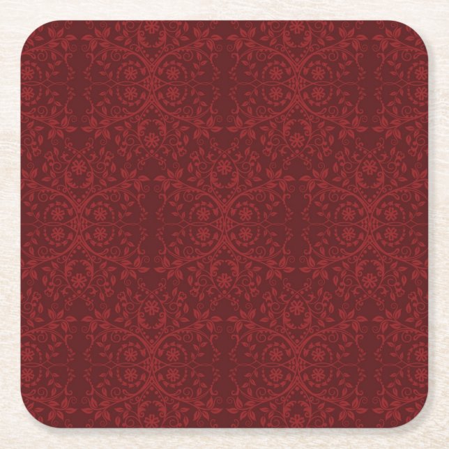 Detailed Red Floral Wallpaper Square Paper Coaster (Front)