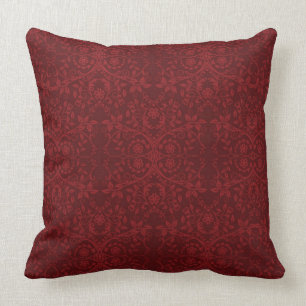 Detailed Red Floral Wallpaper Throw Pillow