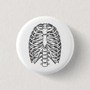 Detailed Rib Cage Anatomy Line Art 1 Inch Round Button