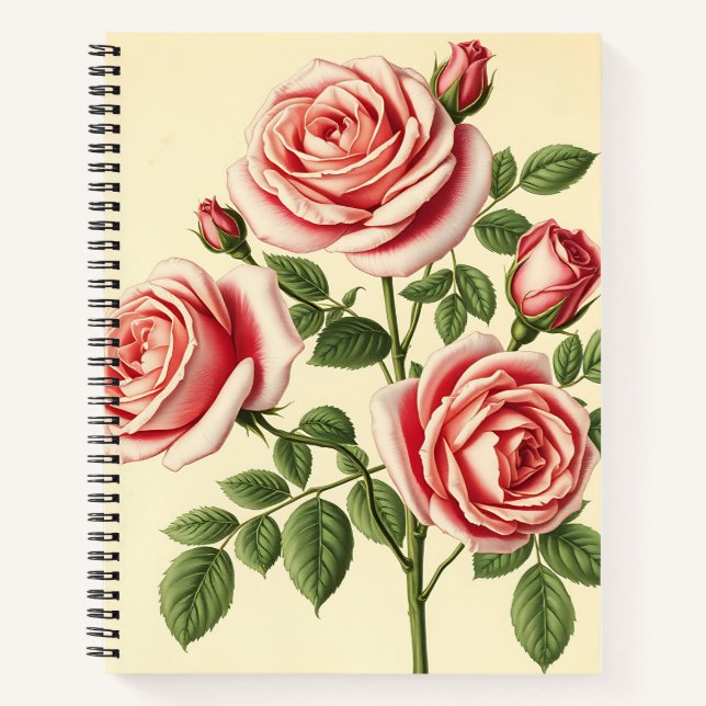 Detailed Rose on Faded Parchment Background Notebook (Front)