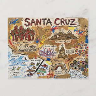 Detailed Santa Cruz Tourist Map – Coastal Landmark Postcard