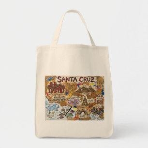 Detailed Santa Cruz Tourist Map – Coastal Landmark Tote Bag