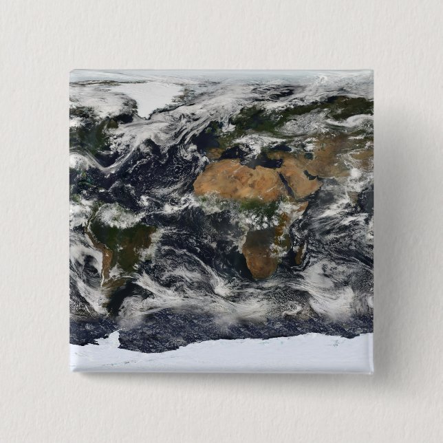 Detailed satellite view of Earth 2 Inch Square Button (Front)