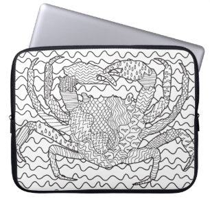 Detailed Sea Crab Doodle Laptop Sleeve