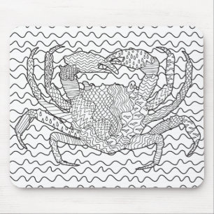 Detailed Sea Crab Doodle Mouse Pad