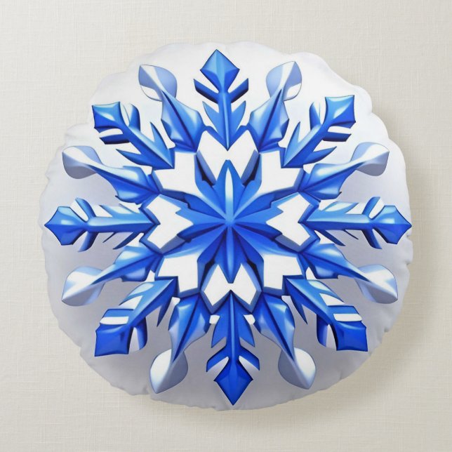 Detailed Snowflake Design Round Pillow (Front)