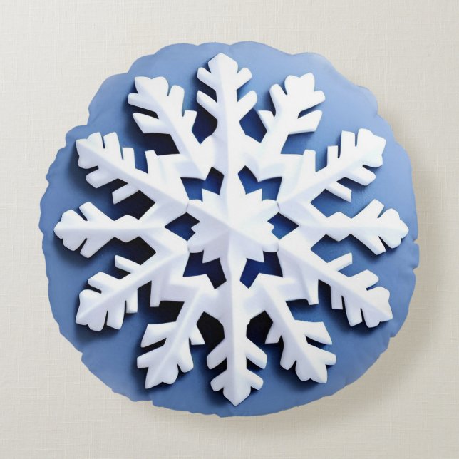 Detailed Snowflake Ornament Round Pillow (Front)