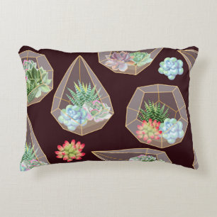 Detailed Succulent Cactus Seamless Pattern Accent Pillow