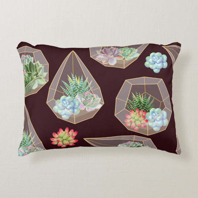 Detailed Succulent Cactus Seamless Pattern Accent Pillow (Front)