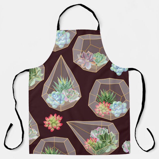 Detailed Succulent Cactus Seamless Pattern Apron (Front)