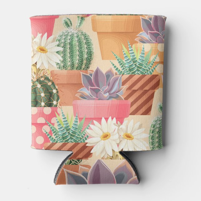 Detailed succulent, cactus seamless pattern. can cooler (Front)