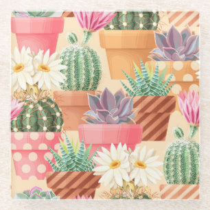 Detailed succulent, cactus seamless pattern. glass coaster