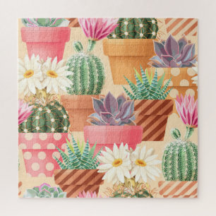 Detailed succulent, cactus seamless pattern. jigsaw puzzle