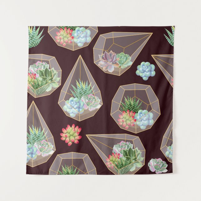 Detailed Succulent Cactus Seamless Pattern Tapestry (Front)
