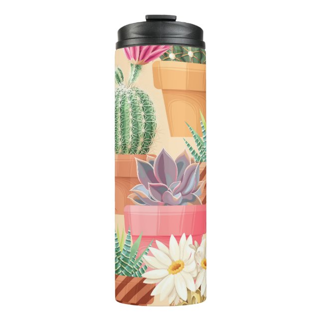 Detailed succulent, cactus seamless pattern. thermal tumbler (Front)