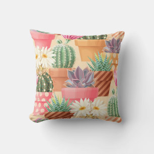 Detailed succulent, cactus seamless pattern. throw pillow