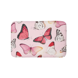 Detailed Tropical Butterfly: Vintage Pattern Bath Mat