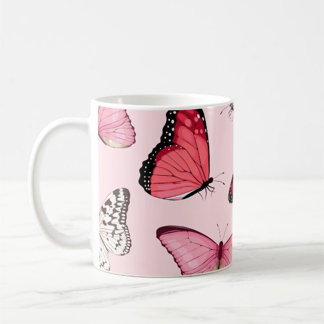 Detailed Tropical Butterfly: Vintage Pattern Coffee Mug (Left)