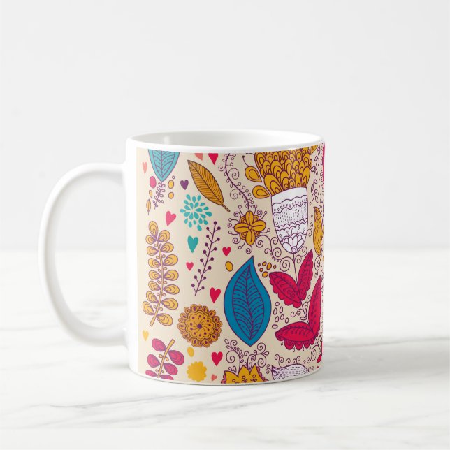 Detailed Vintage Floral Pattern Design Coffee Mug (Left)