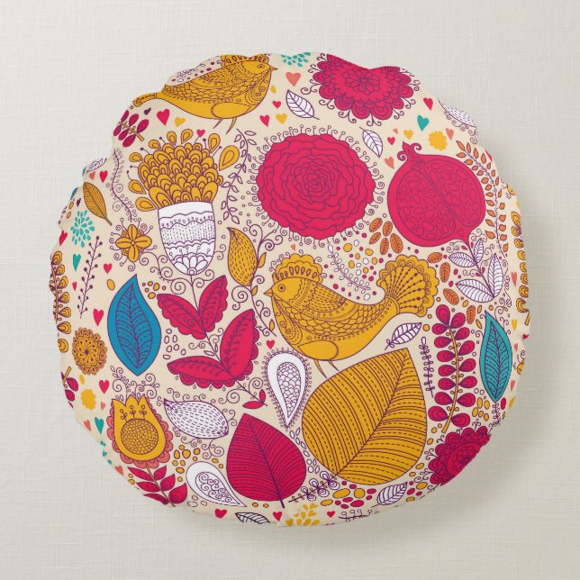Detailed Vintage Floral Pattern Design Round Pillow (Front)