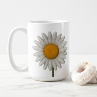 Detailed White Daisy Botanical Art Design Coffee Mug