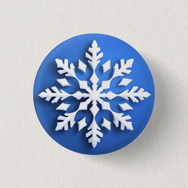 Detailed White Snowflake Design 1 Inch Round Button (Front)