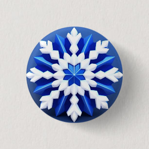 Detailed White Snowflake Design 1 Inch Round Button