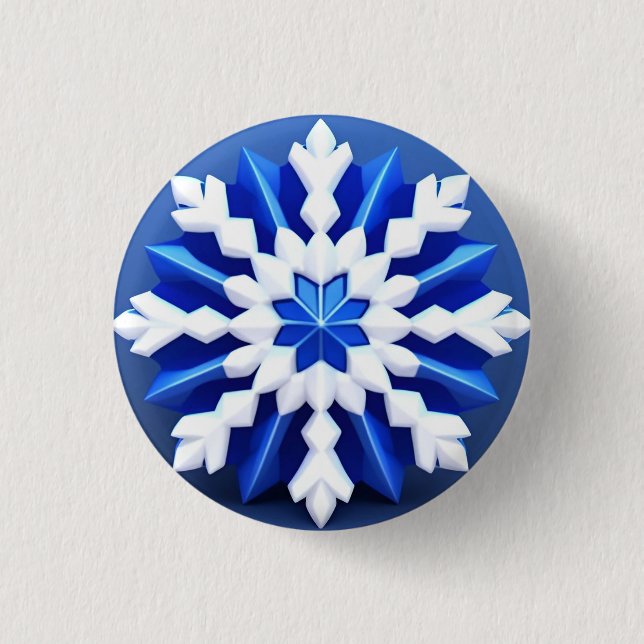 Detailed White Snowflake Design 1 Inch Round Button (Front)