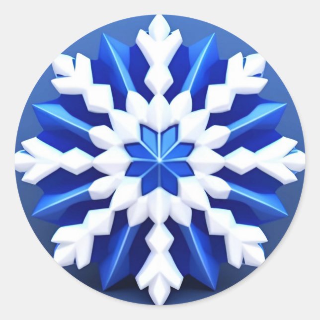 Detailed White Snowflake Design Classic Round Sticker (Front)