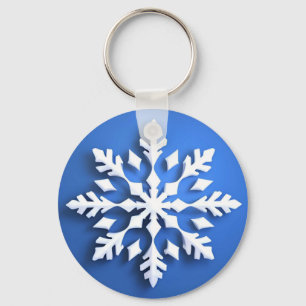 Detailed White Snowflake Design Keychain