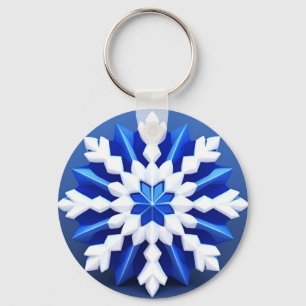Detailed White Snowflake Design Keychain