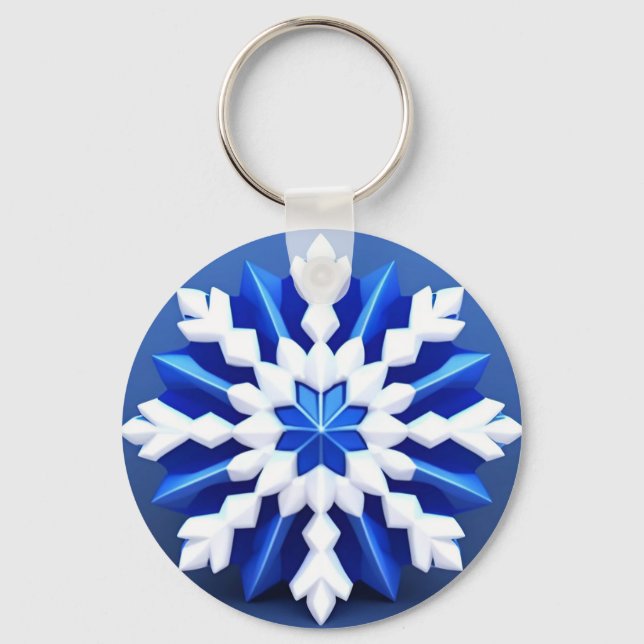 Detailed White Snowflake Design Keychain (Front)