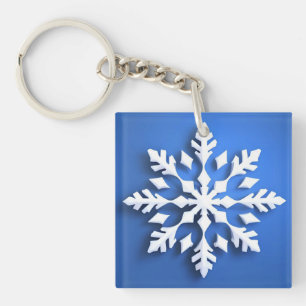 Detailed White Snowflake Design Keychain
