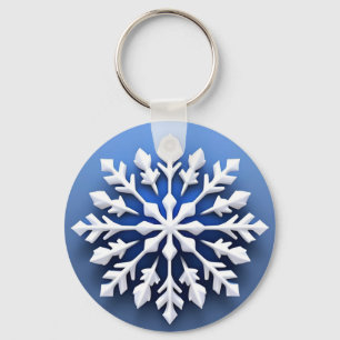 Detailed White Snowflake Design Keychain