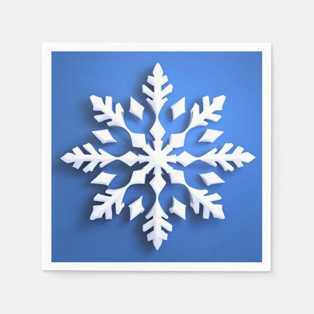 Detailed White Snowflake Design Napkin (Front)