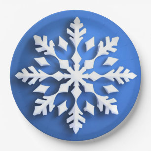 Detailed White Snowflake Design Paper Plate