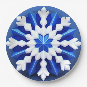 Detailed White Snowflake Design Paper Plate