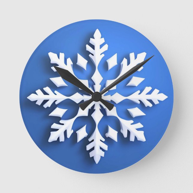 Detailed White Snowflake Design Round Clock (Front)
