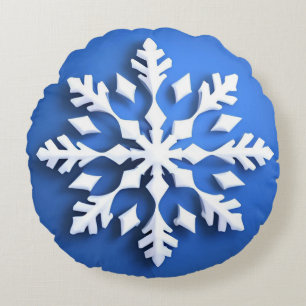 Detailed White Snowflake Design Round Pillow