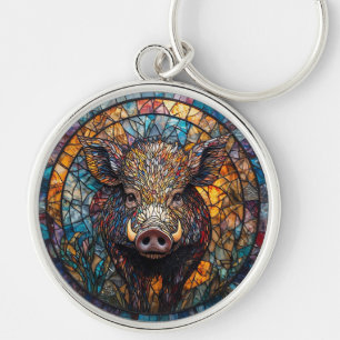 Detailed Wild Boar Stained Glass Artwork Keychain