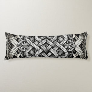 Detaillierte Schwarz-Weißer keltischer Knoten 0001 Body Pillow