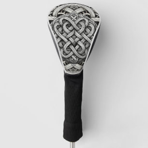 Detaillierte Schwarz-Weißer keltischer Knoten 0001 Golf Head Cover