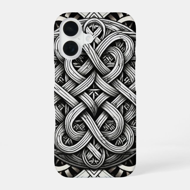 Detaillierte Schwarz-Weißer keltischer Knoten 0001 iPhone 16 Case (Back)