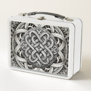 Detaillierte Schwarz-Weißer keltischer Knoten 0001 Metal Lunch Box